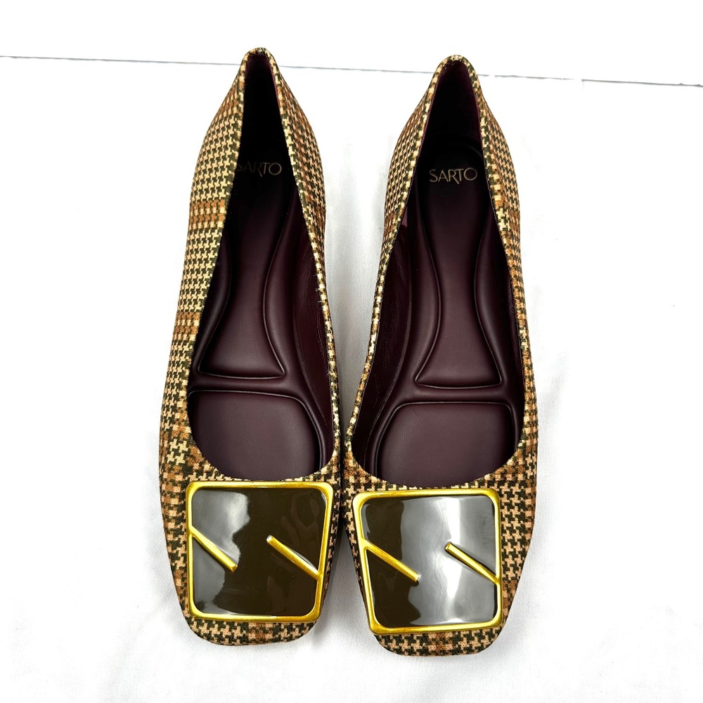 Sarto Franco‎ Sarto Amaya Houndstooth Buckle Ballet Flats Womens 9.5M Brown Tan